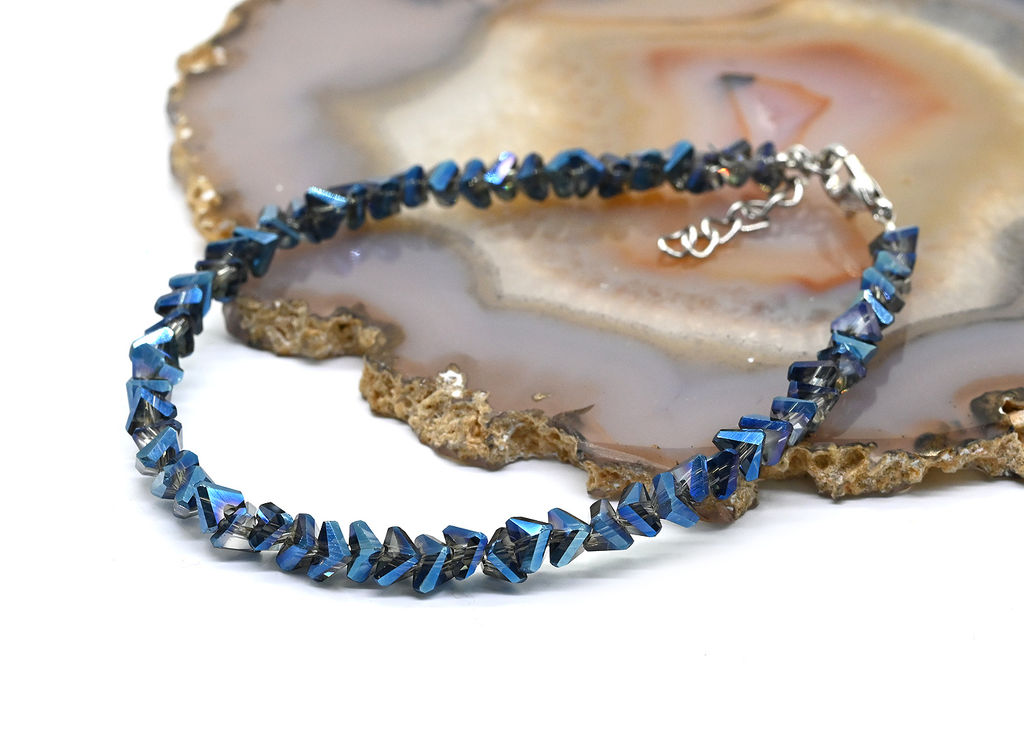 Браслет из циркона огранка 4мм цвет синий, 17см