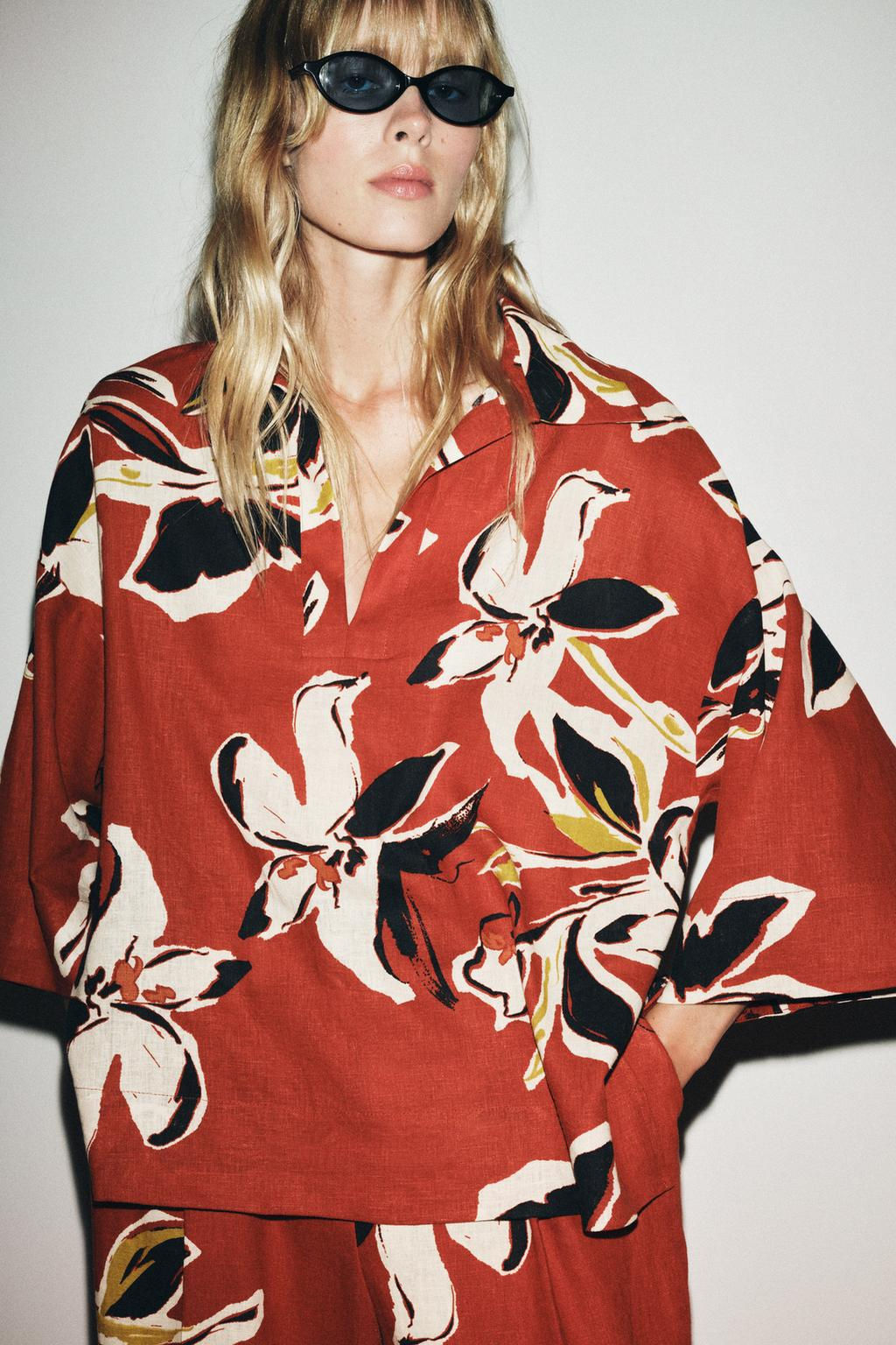 FLORAL PRINT LINEN BLEND SHIRT - Zara фото 2