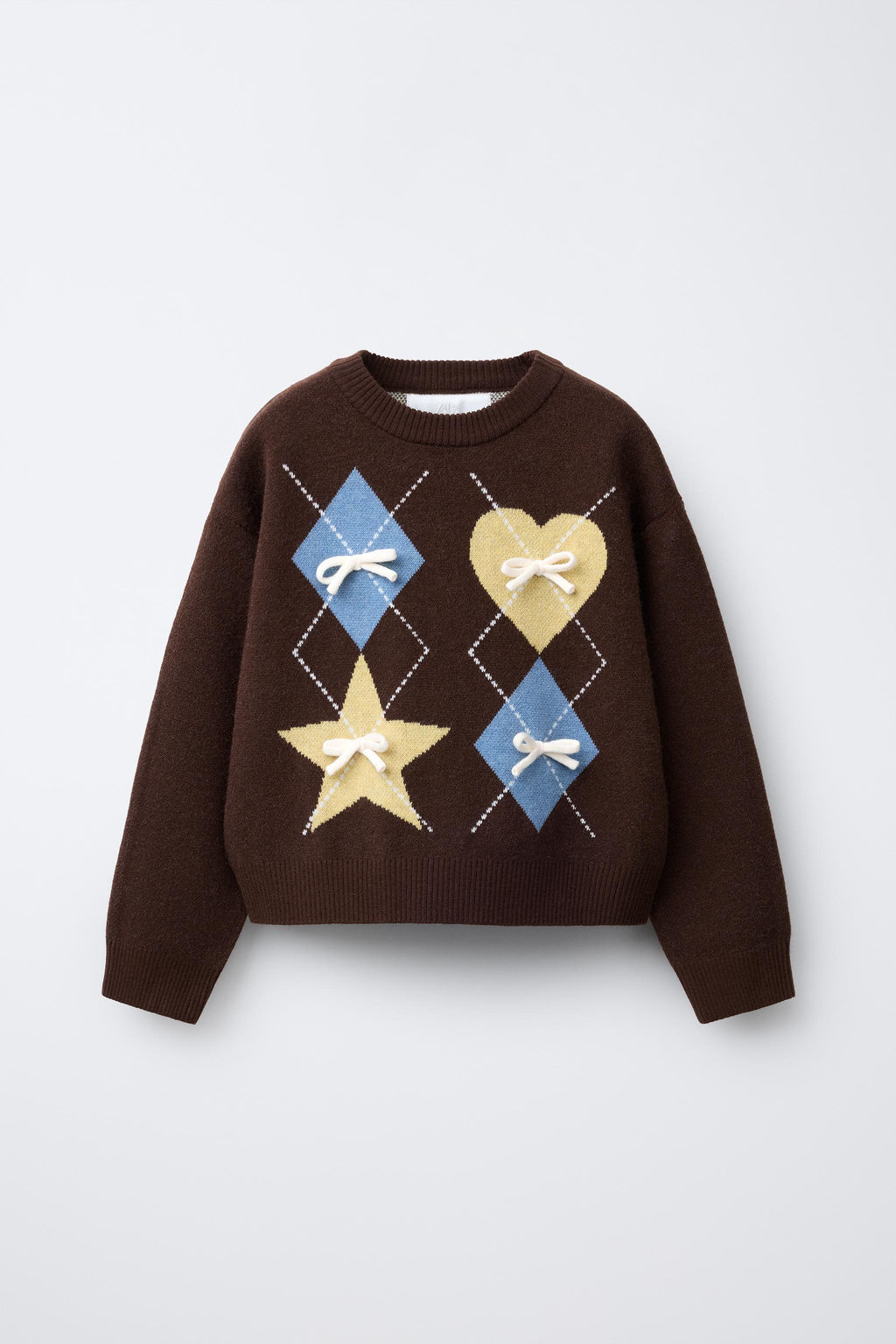 ARGYLE KNIT SWEATER WITH BOWS