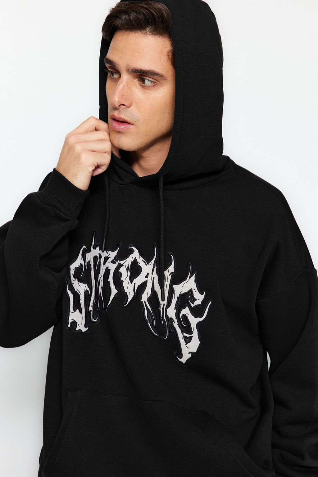 TRENDYOL MAN Antrasit Oversize/Genis Kesim Ici Polar/S?cak Tutan Kapusonlu Sweatshirt TMNAW24SW00029 - Trendyolmilla фото 2