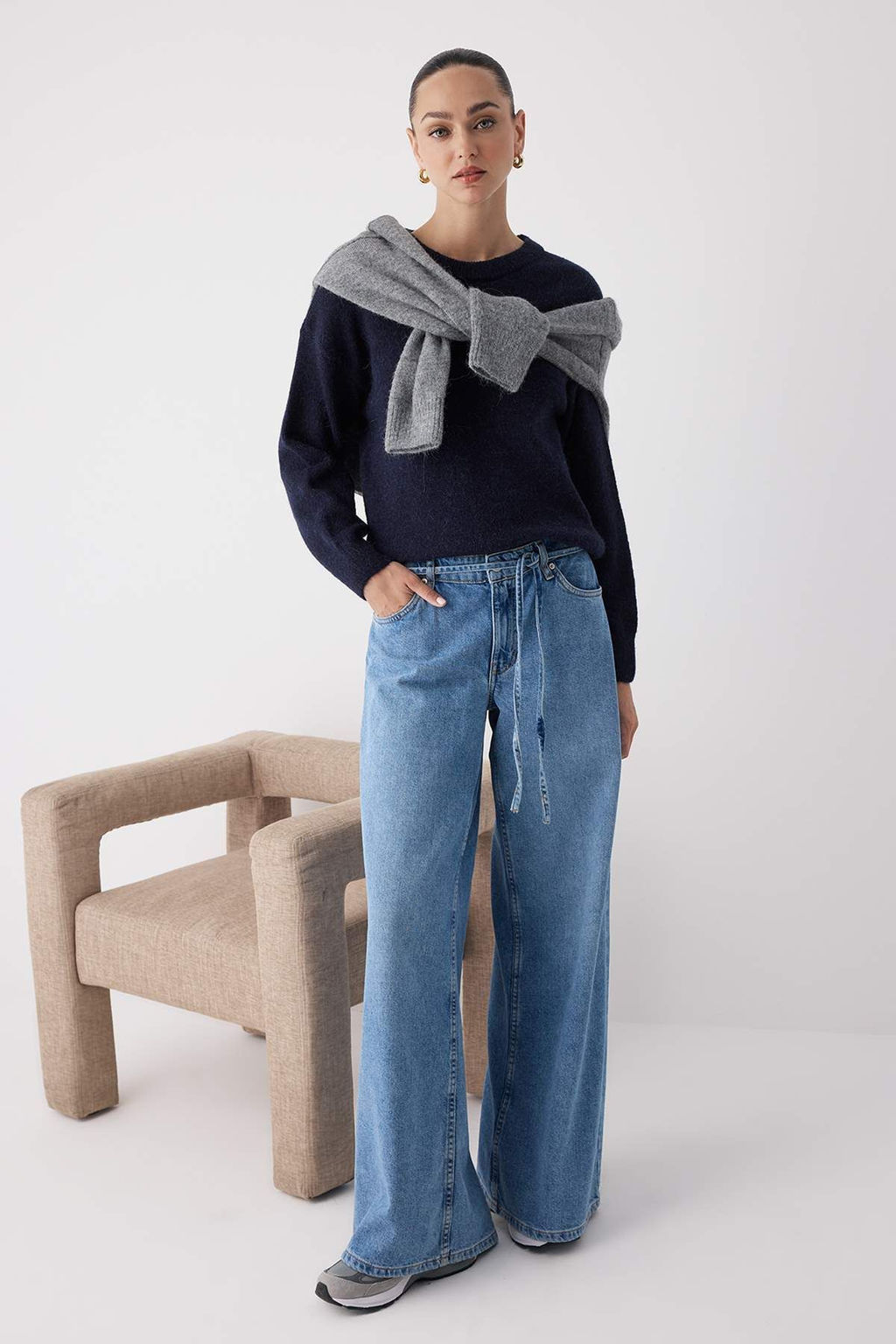 More Sustainable Lacivert Alpaka Yun Kar?s?ml? Triko Kazak|TWOAW26KZ00001 - Trendyolmilla фото 2