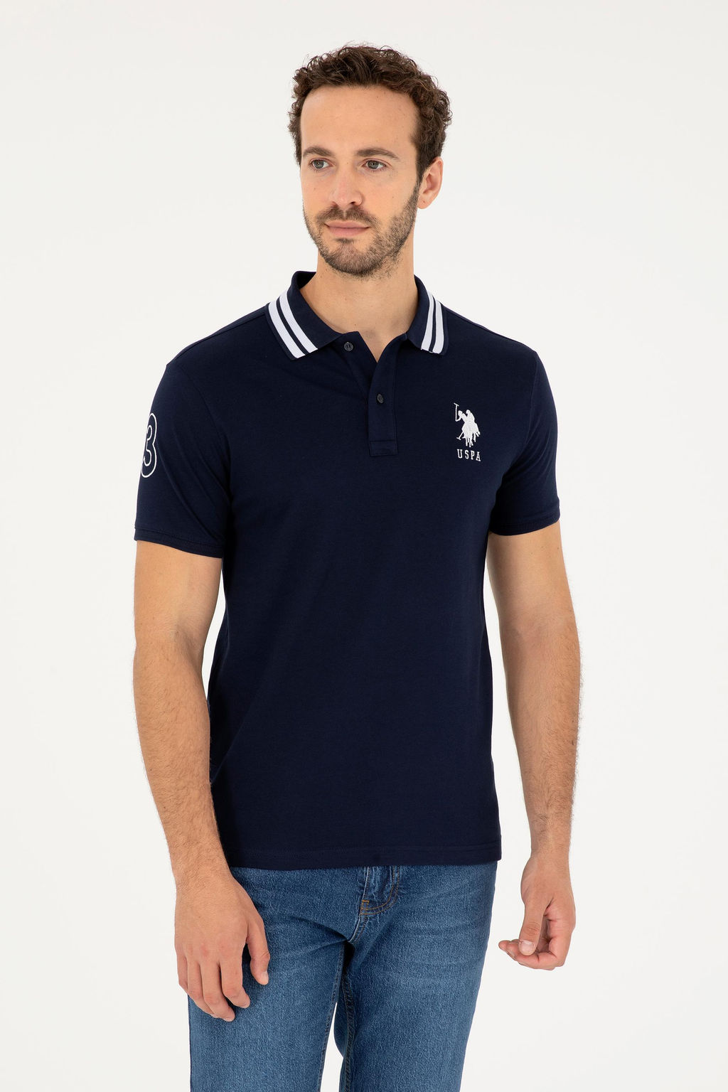 Футболка U.S. Polo Assn G081GL011 мужская темно-синяя хлопок с эластаном  фото 8