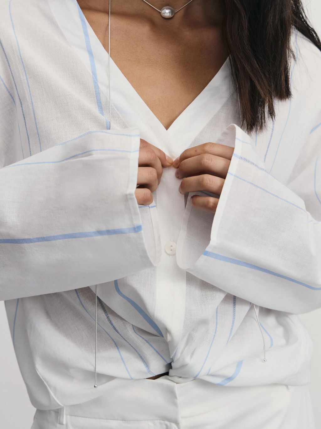 Блузка из хлопка в полоску / Zarina  фото 3