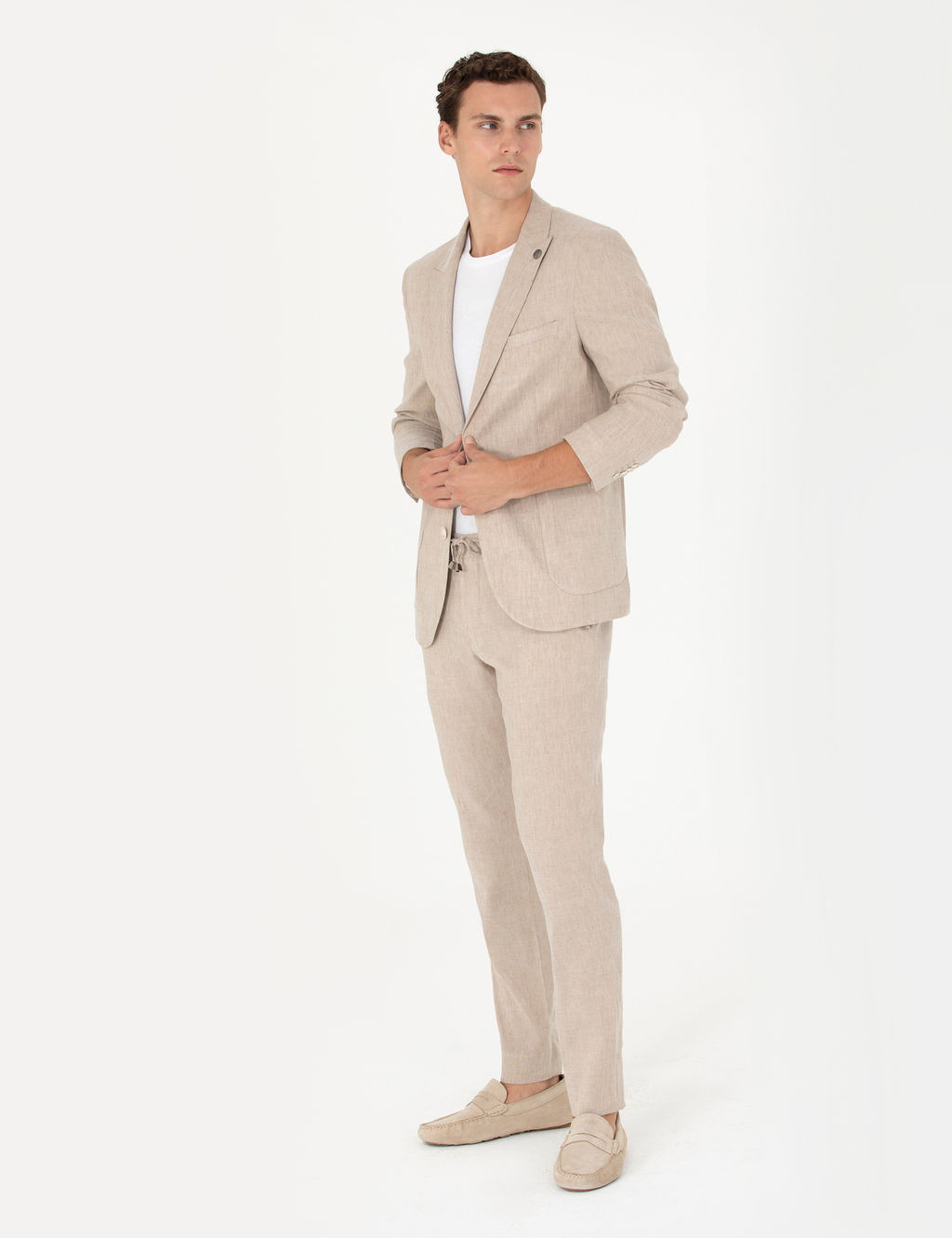 A__k Kahverengi Ekstra Slim Fit Keten Kar___ml_ Tak_m Elbise