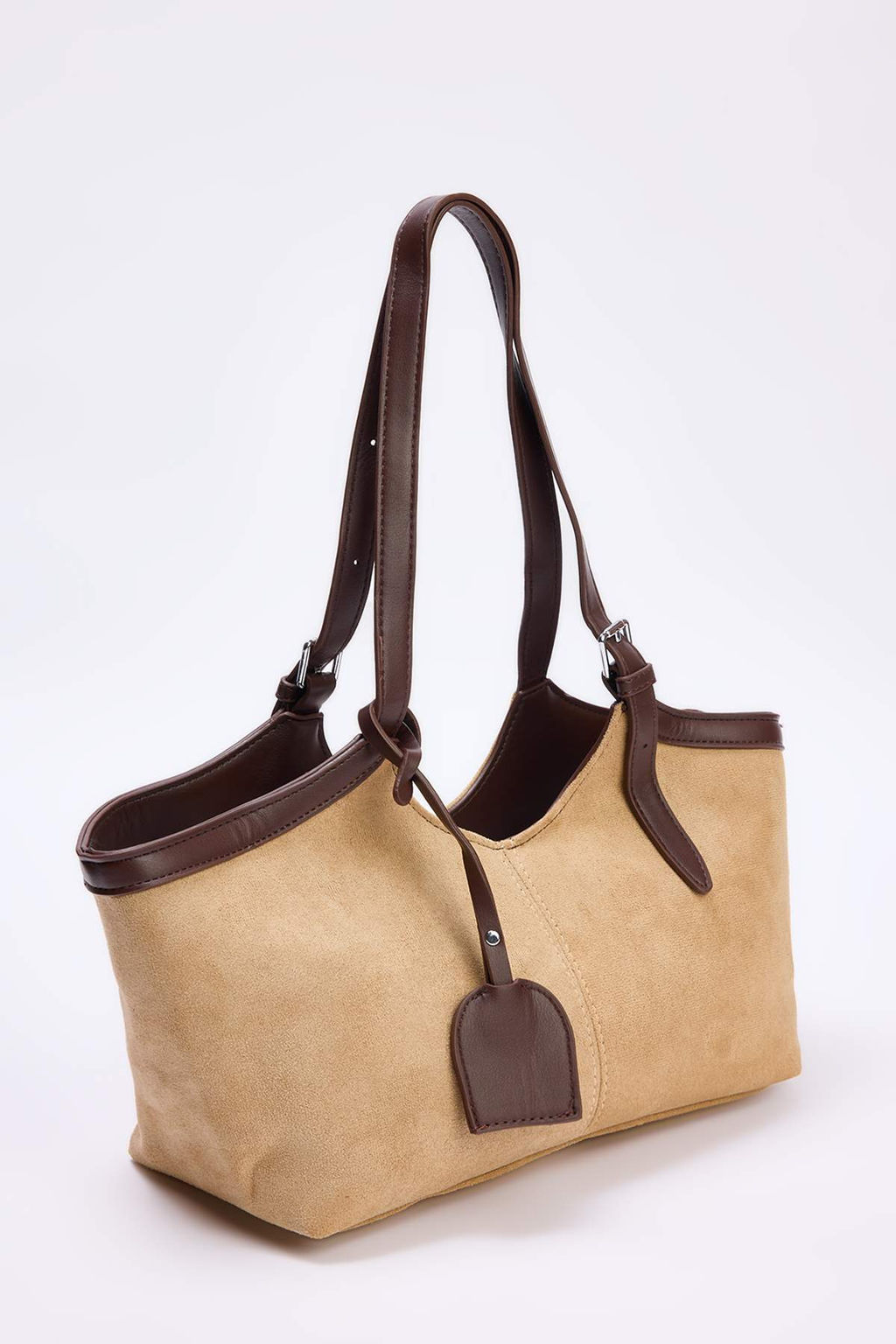 Bej Suet Charm Detayl? Kad?n Midi Omuz Cantas? TAKSS26OC00005