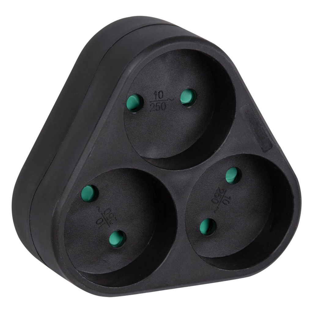 S-ES3-16F BLACK Разветвитель сетевой, б/з. 3 гнезда. 16А, 3500Вт. Черный. ТМ Uniel