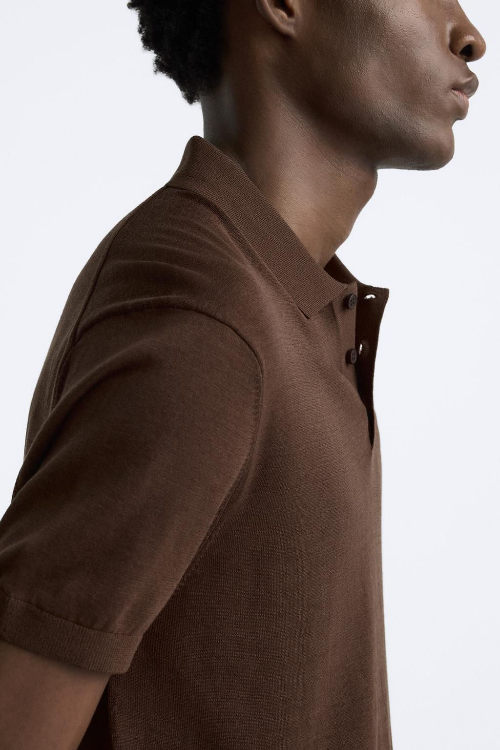 COTTON AND SILK KNIT POLO SHIRT - Zara фото 29