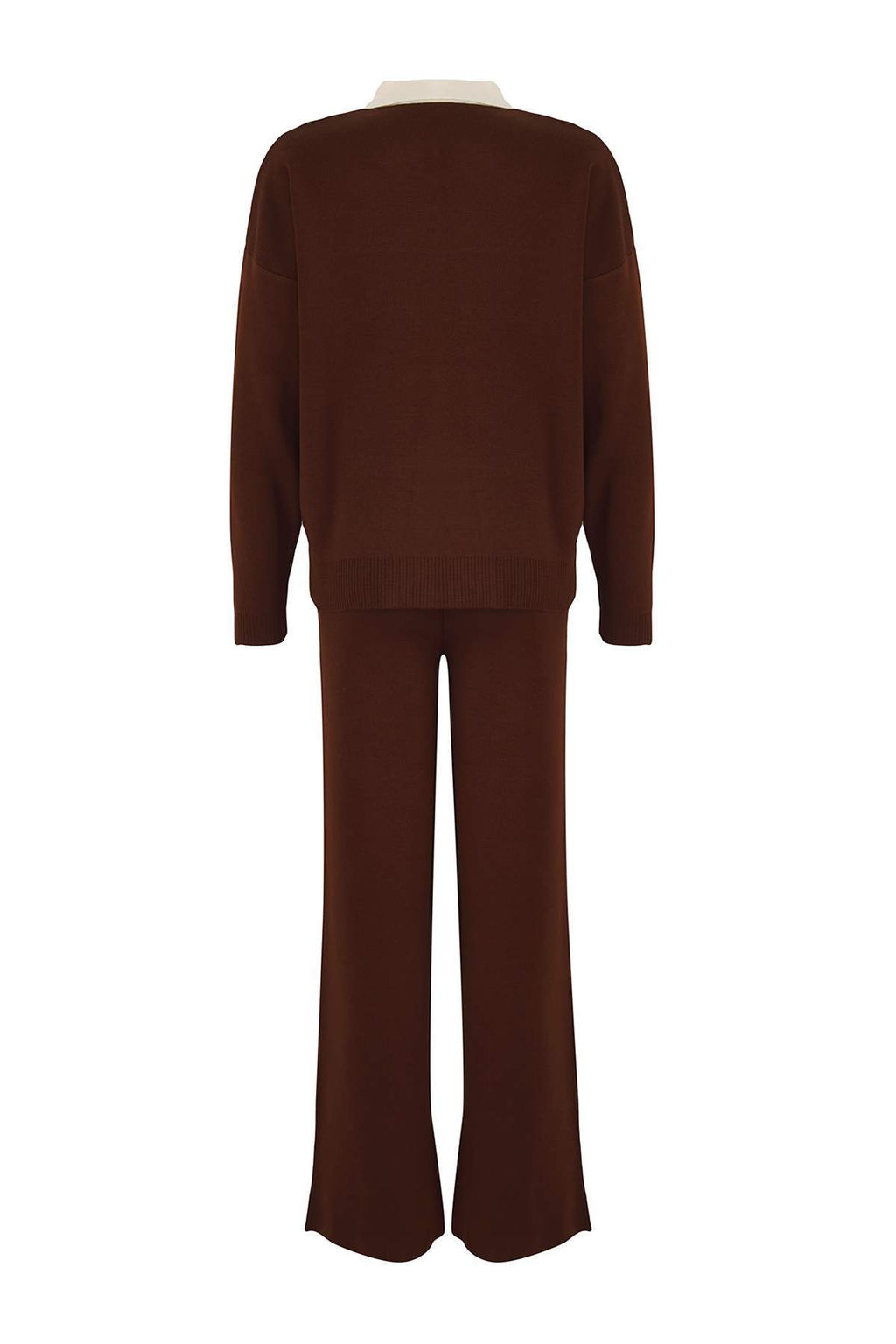 Kahverengi Polo Yaka Renk Bloklu Kazak-Pantolon Triko Alt - Ust Tak?m TWOAW26AU00011 - Trendyolmilla фото 6