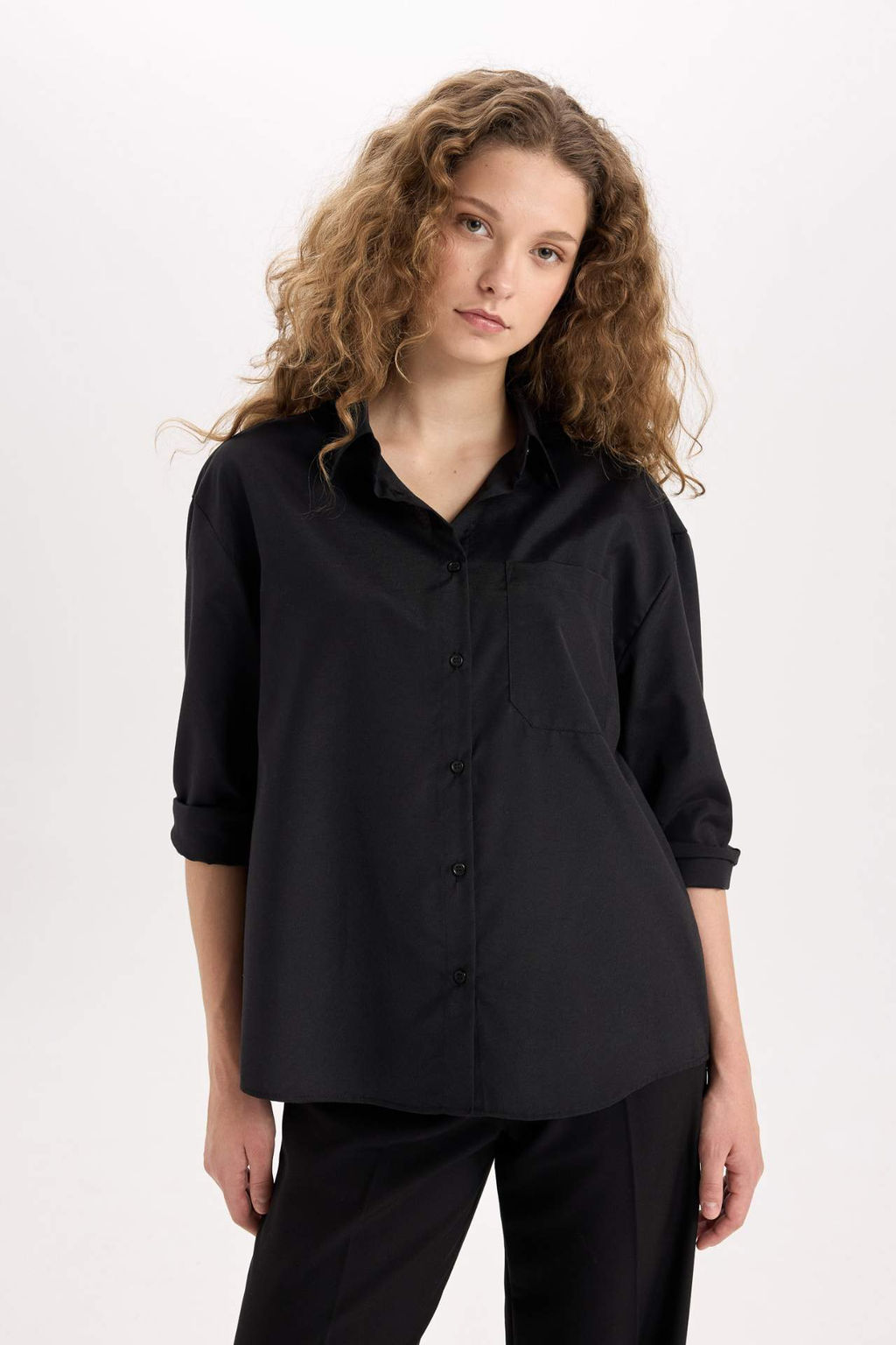 Oversize Genis Kal?p Poplin Uzun Kollu Gomlek - Defacto фото 5