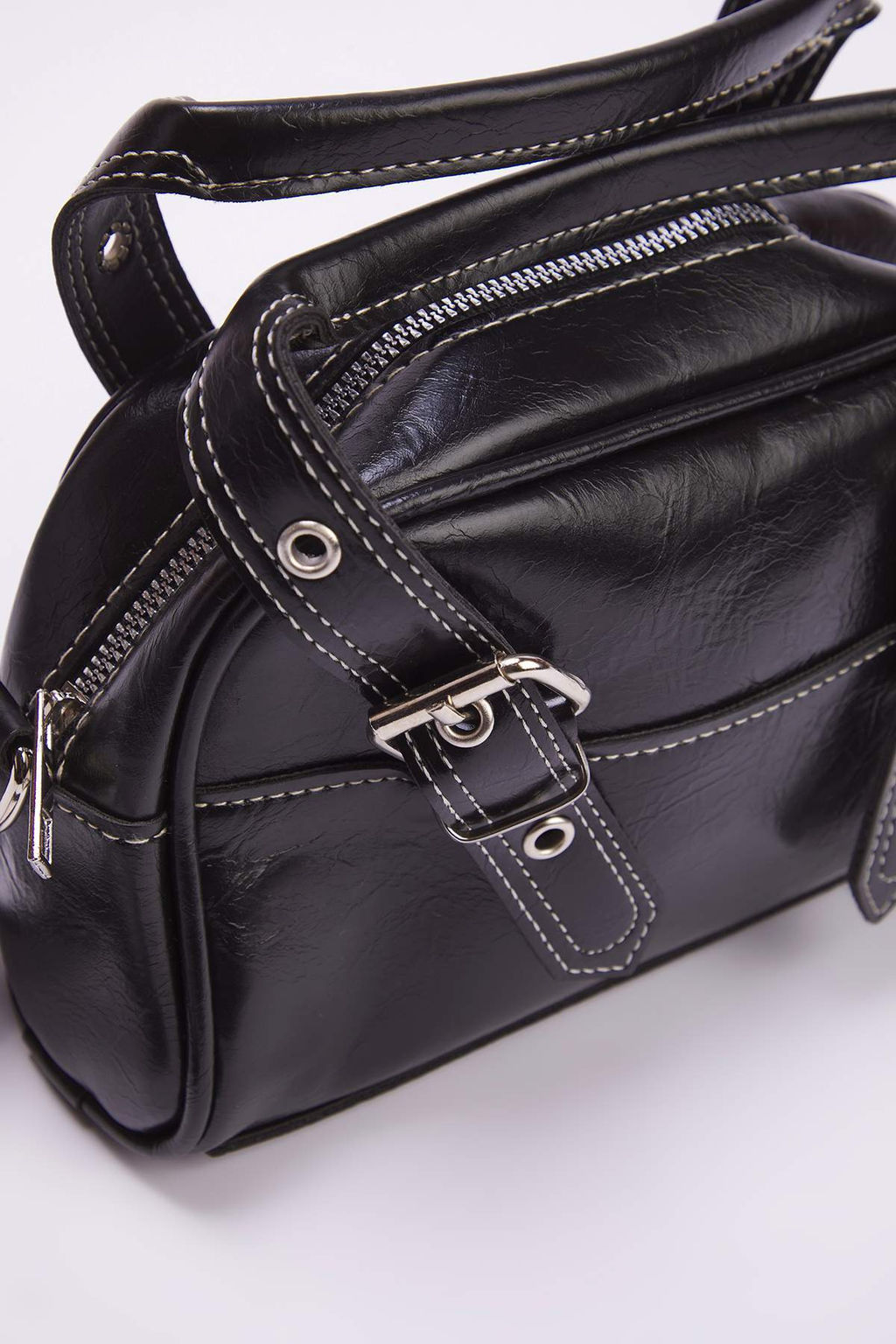 Siyah Kontrast Dikisli Kad?n Bowling Kucuk Mini City El Ve Omuz Canta TAKAW26OC00015