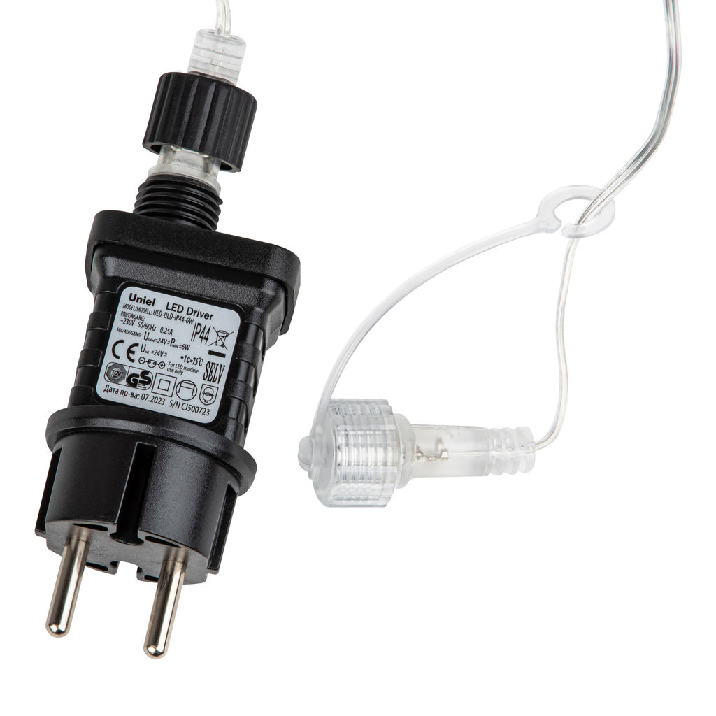 ULD-B25006-440/TTK WARMWHITE-WHITE IP44 Бахрома светодиодная с эффектом мерцания, 25м. Соединяемая. 440 светодиодов. Теплый белый и белый свет. Провод прозрачный. ТМ Uniel