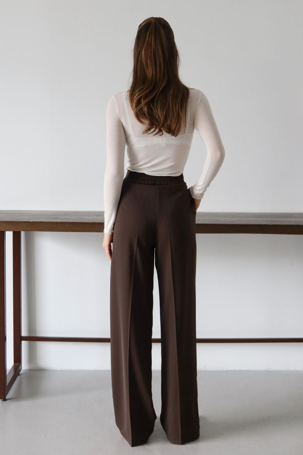 Koyu Kahverengi Yuksel Bel Genis Paca Dokuma Pantolon TWOAW26PL00161 - Trendyolmilla фото 4