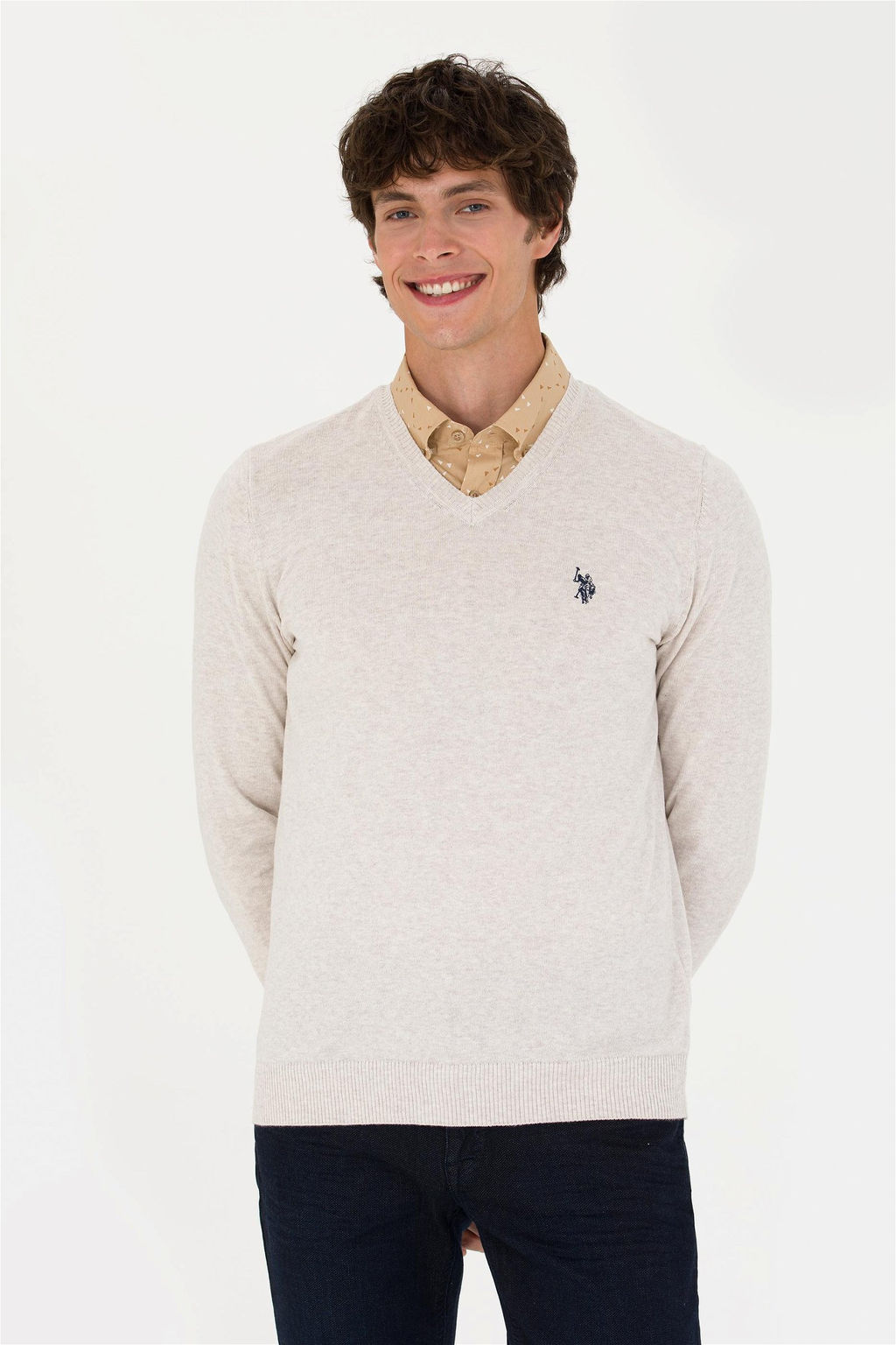 U. S. Polo Assn Мужской базовый свитер из каменного меланжа - U.s. polo assn фото 3