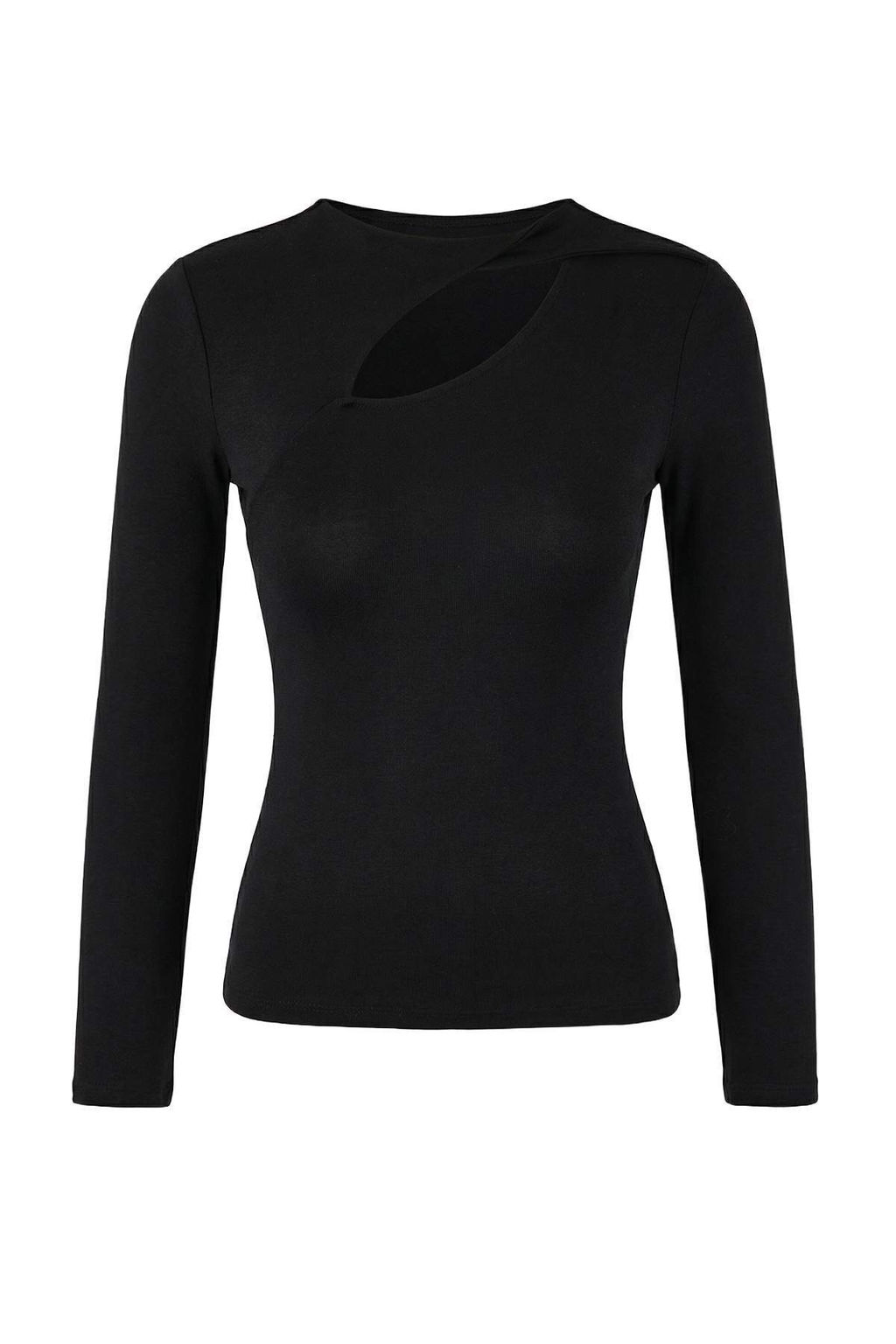 Siyah Fitted/Vucuda Oturan Uzun Kollu Pencere Detayl? Premium Yumusak Orme Bluz TWOSS26BZ00247