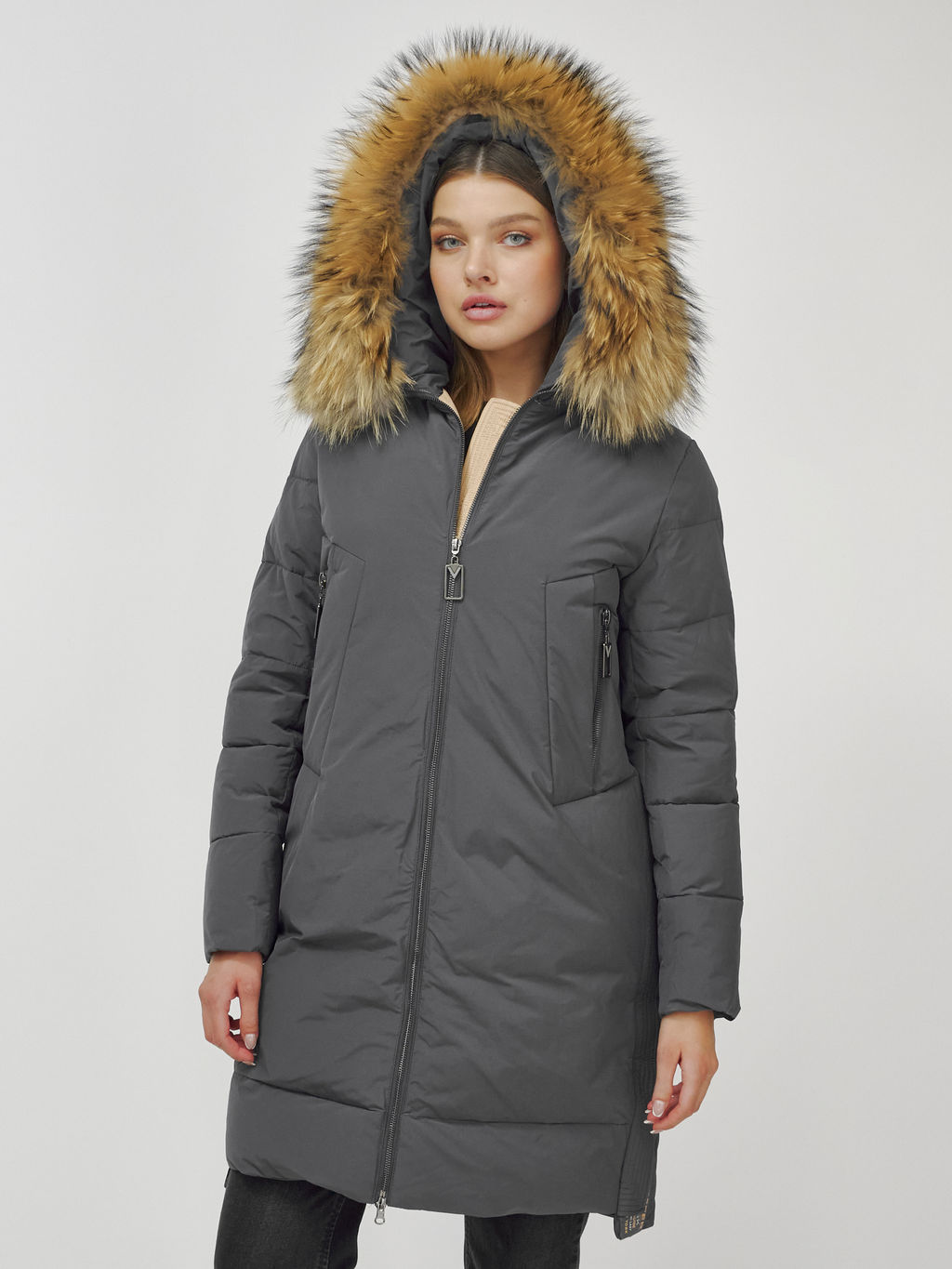 Куртка ПРЕМИУМ КЛАССА зимняя с мехом ЕНОТА, темно-серого цвета - Mtforce фото 7