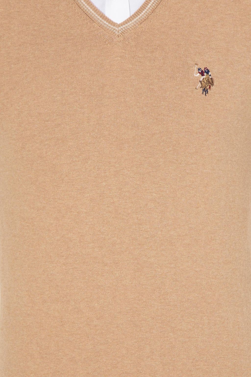 U. S. Polo Assn Мужской базовый свитер светло-коричневого меланжевого цвета - U.s. polo assn фото 6