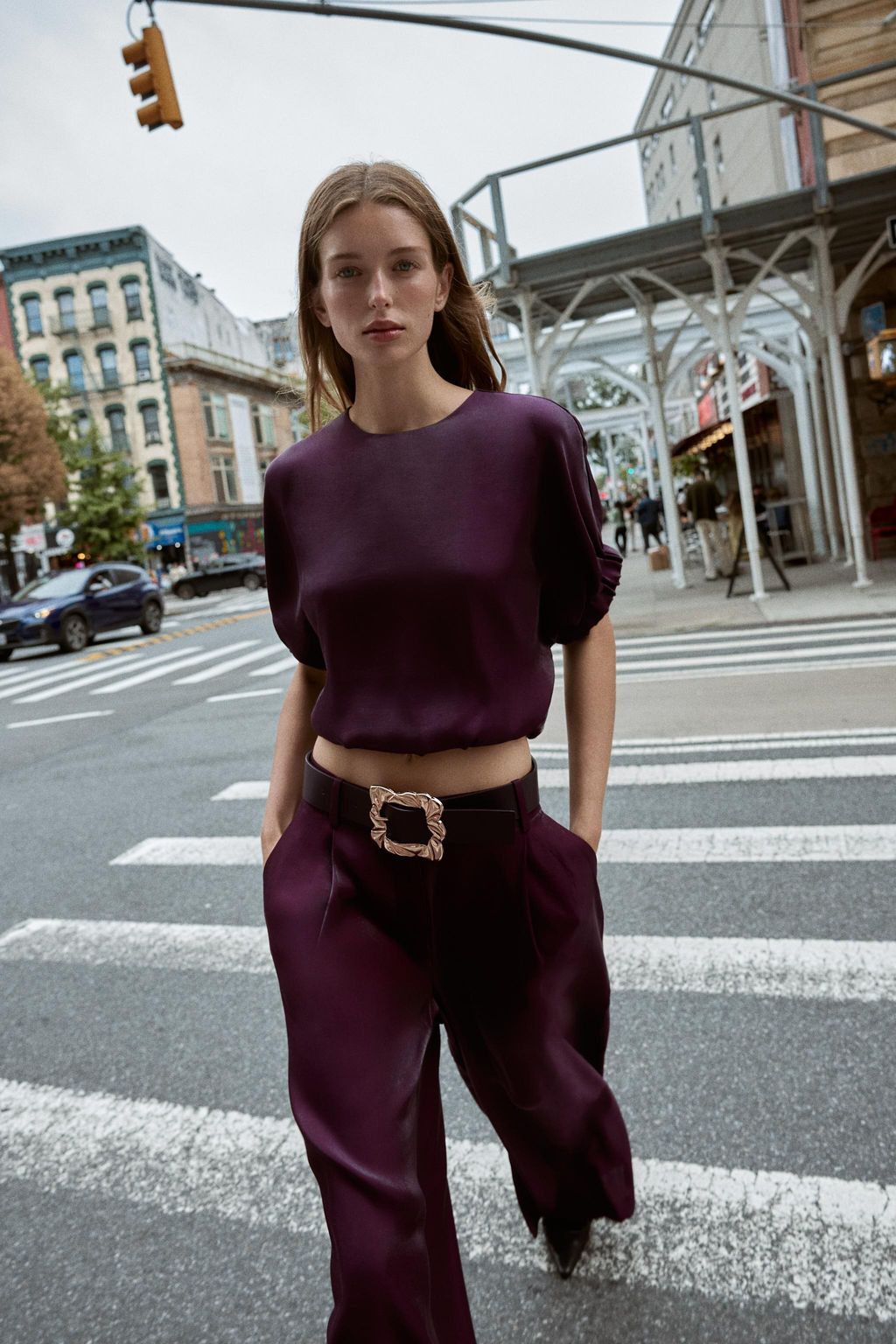 SATIN WIDE-LEG TROUSERS WITH BELT