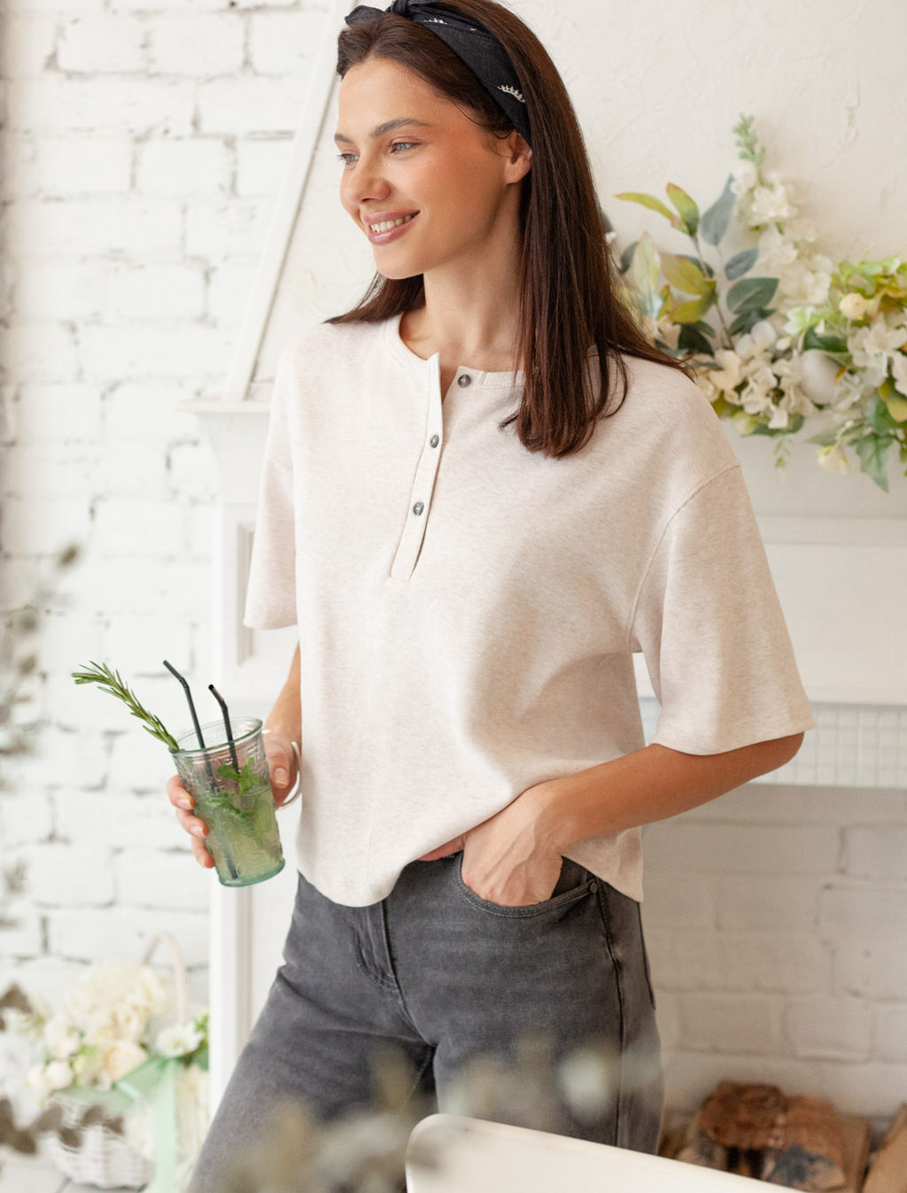 VILATTE / Футболка из фактурного трикотажа в рубчик  фото 8