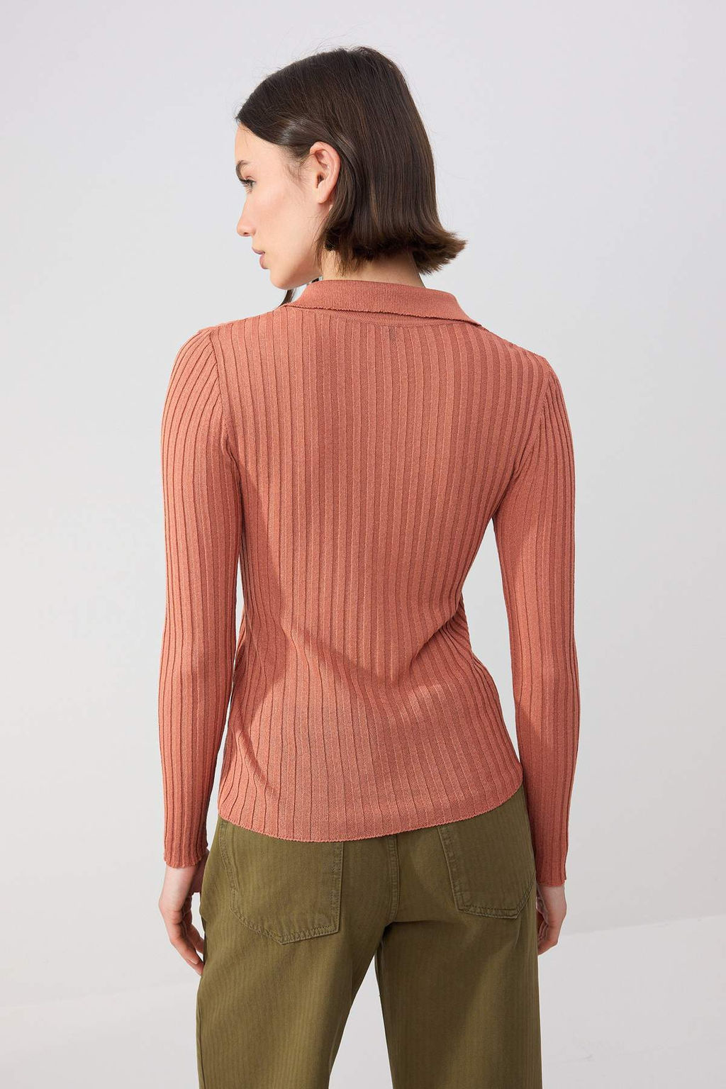 Wardrobe Essentials Kiremit Fitilli Polo Yaka Ince Triko Kazak TWOSS26KZ00004 - Trendyolmilla фото 4