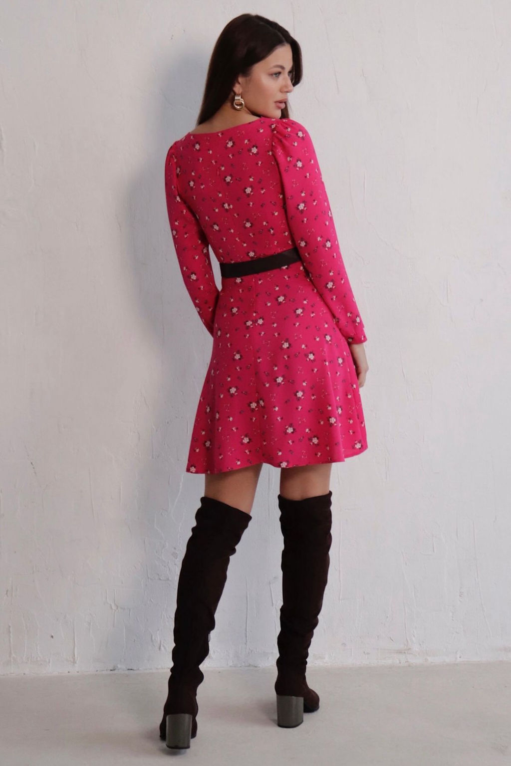 Платье с вырезом каре малиновое в цветок - Martichelli фото 5