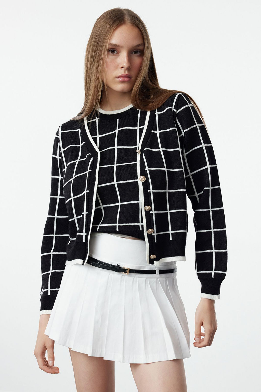 Siyah Ekose/Kareli Set Urun Triko H?rka TWOAW25HI00299