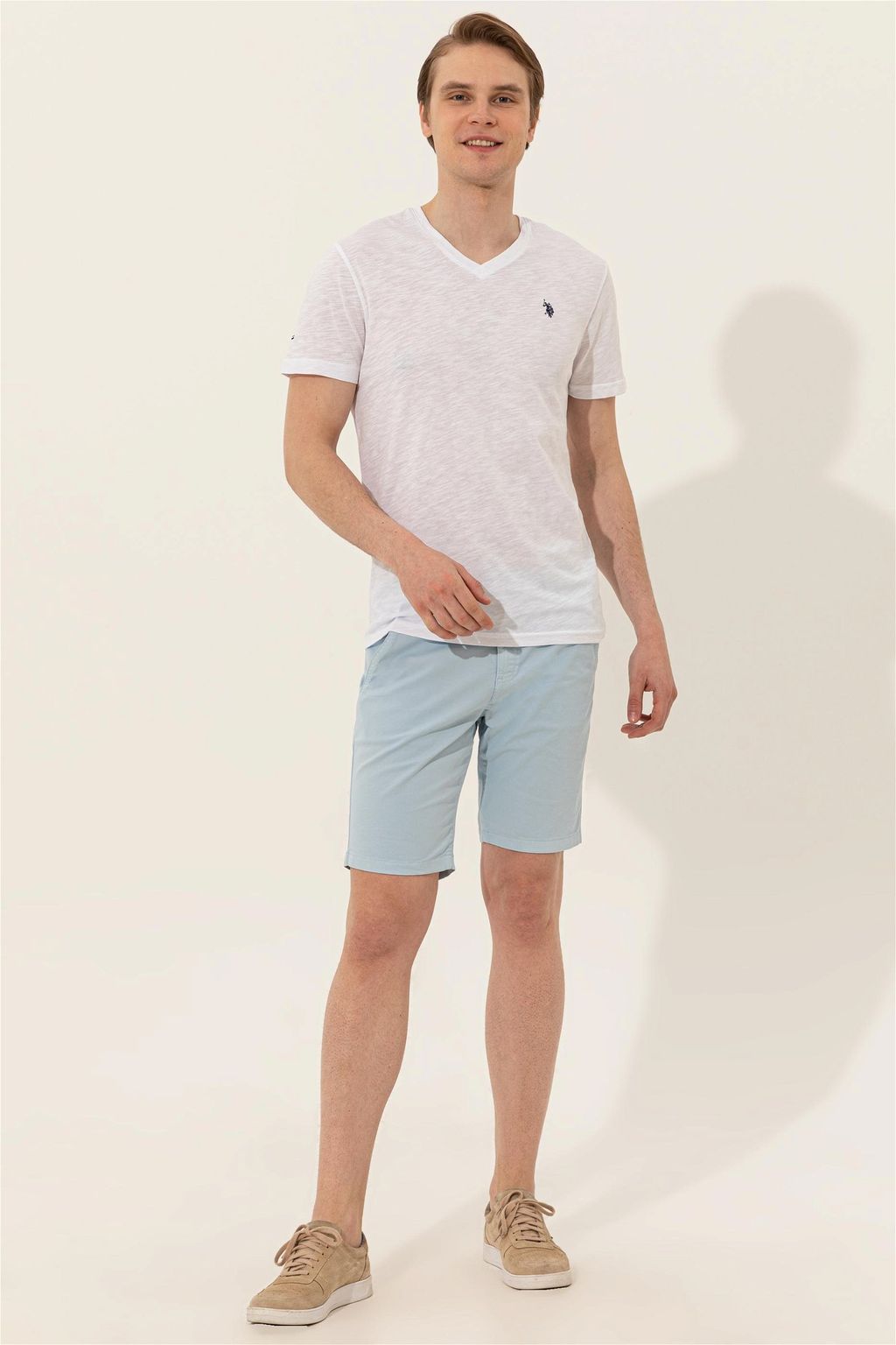 Мужская белая футболка с v-образным вырезом Basic - U.s. polo assn фото 4