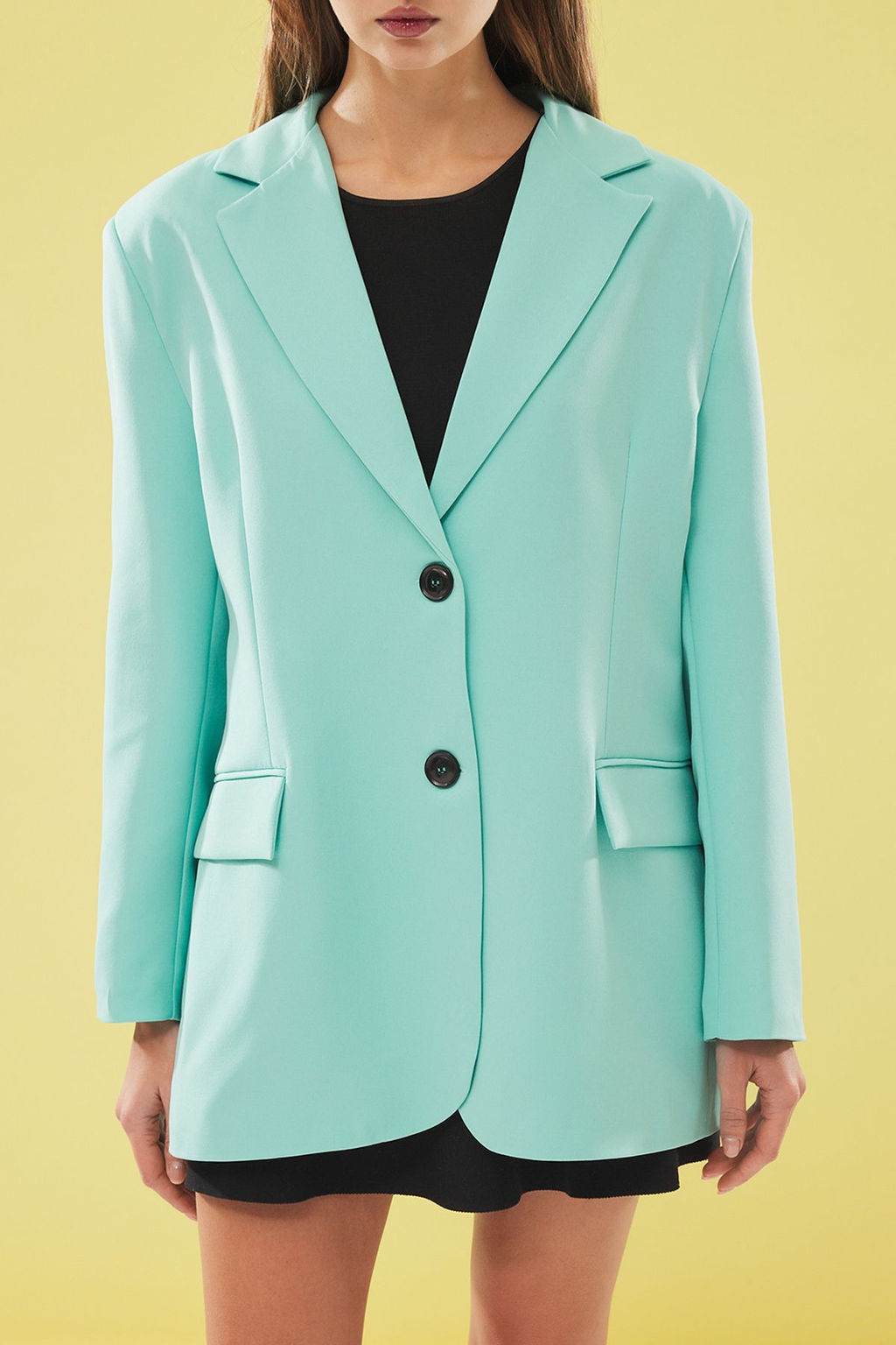 Turkuaz Ekstra Oversize Dokuma Blazer Ceket TWOAW24BC00107