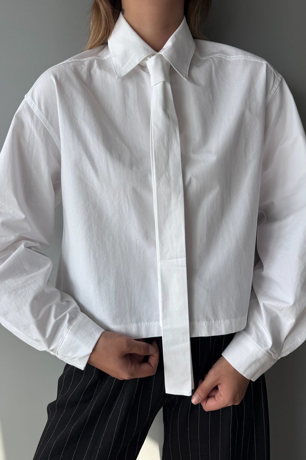 Kahverengi Fular Detayl? Hafif Crop Dokuma Gomlek TWOAW26GO00119 - Trendyolmilla фото 7