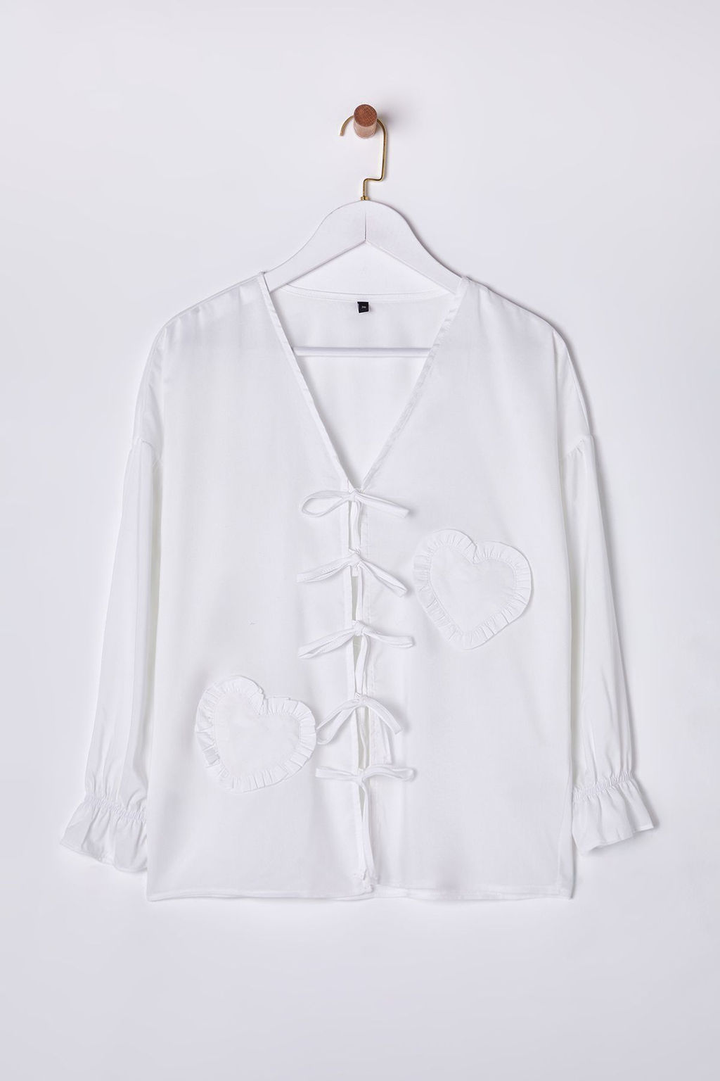 Beyaz Onu Ipli Baglamal? Kalp Nak?sl? Dokuma Bluz TWOSS25BZ00109 - Trendyolmilla фото 5