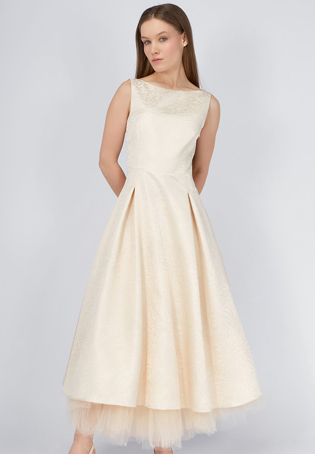 Платье из жаккарда OD-939-1 сливочный