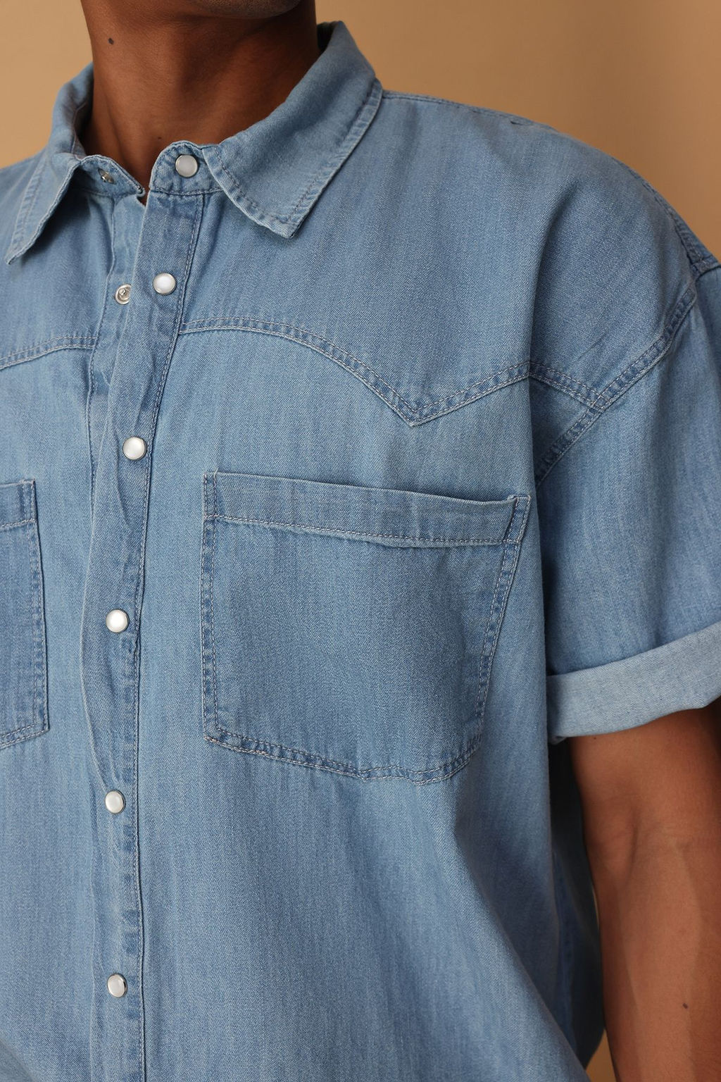 TRENDYOL MAN Mavi Genis Fit K?sa Kol Western Denim Kot Gomlek TMNSS25GO00046 - Trendyolmilla фото 3