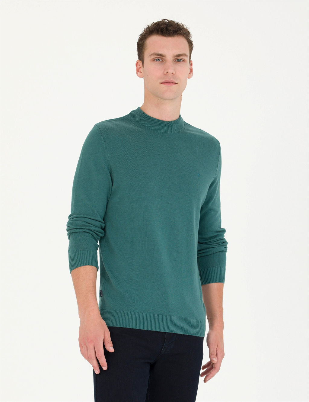 Ye_il Slim Fit Yar_m Bal_k__ Yaka Basic Triko Kazak