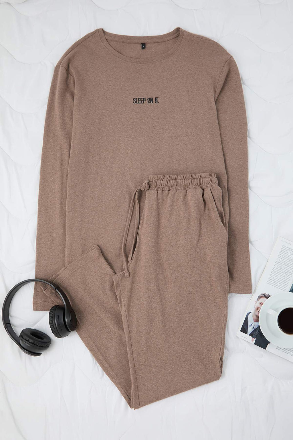 TRENDYOL MAN Lacivert Regular Fit Bask?l? Orme Pijama Tak?m? TMNAW24PT00005 - Trendyolmilla фото 33