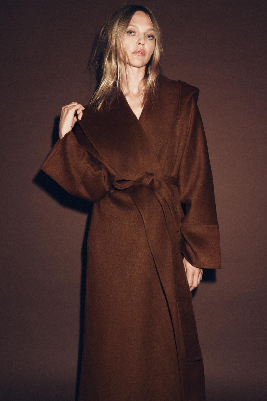 LONG BELTED COAT WITH WOOL ZW COLLECTION LIMITED EDITION