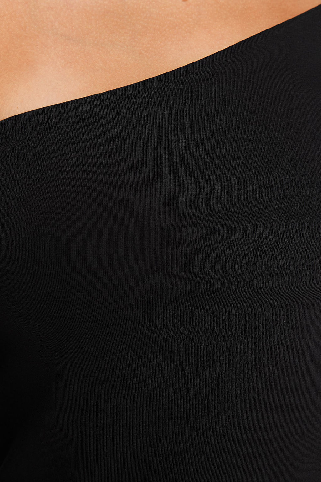 Siyah Tek Omuz Pamuklu Esnek Fitted/Vucuda Oturan Crop Orme Bluz TWOAW24BZ00099