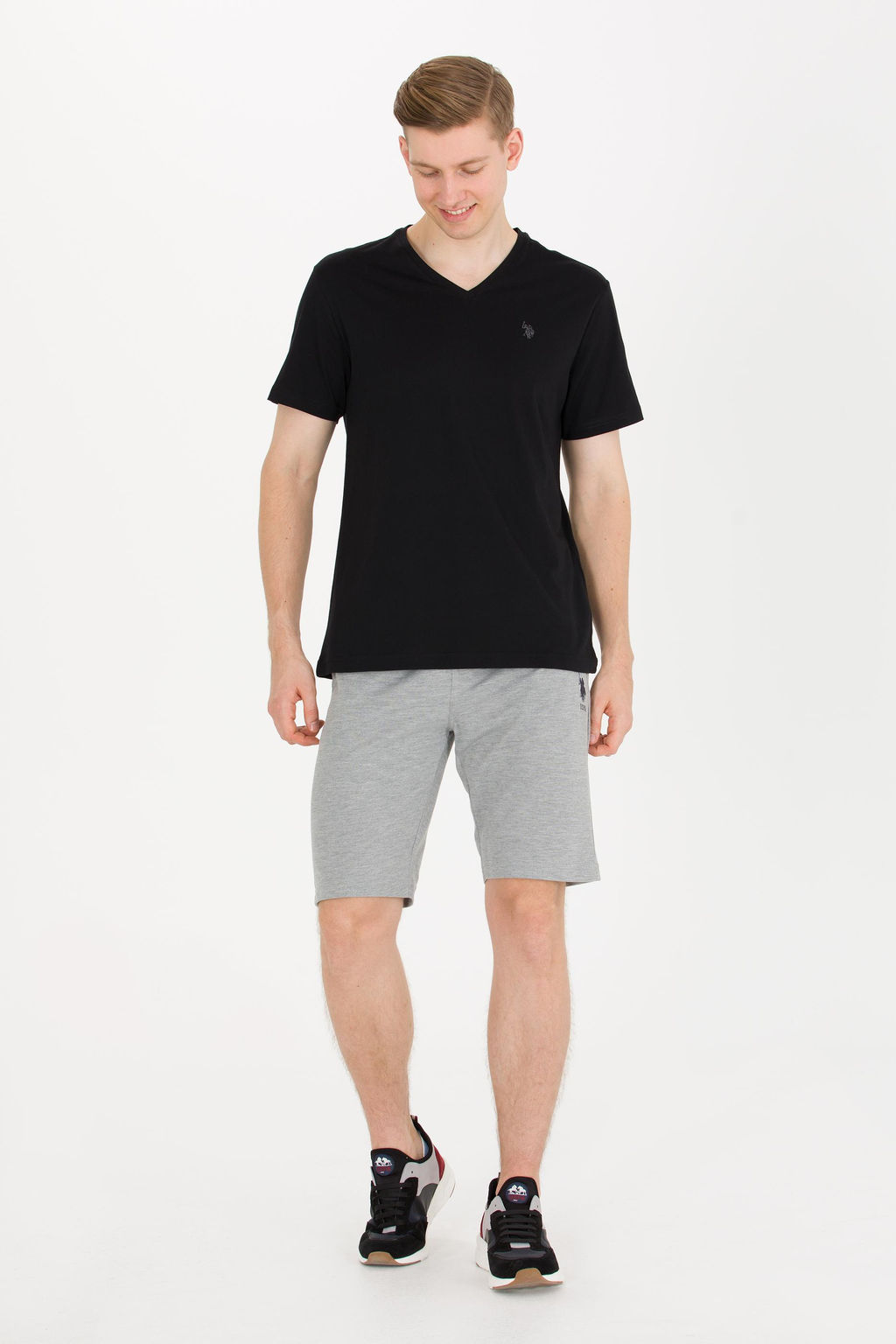 Мужские серые меланжевые вязаные шорты - U.s. polo assn фото 4