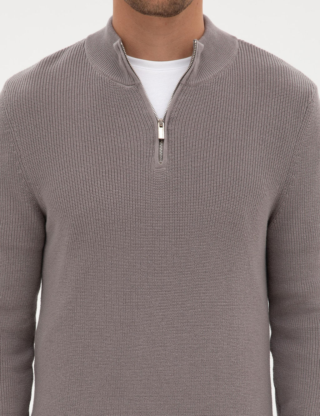 A__k Gri Melanj Slim Fit Dik Yaka Fermuarl_ Triko Kazak - Pierre cardin фото 6