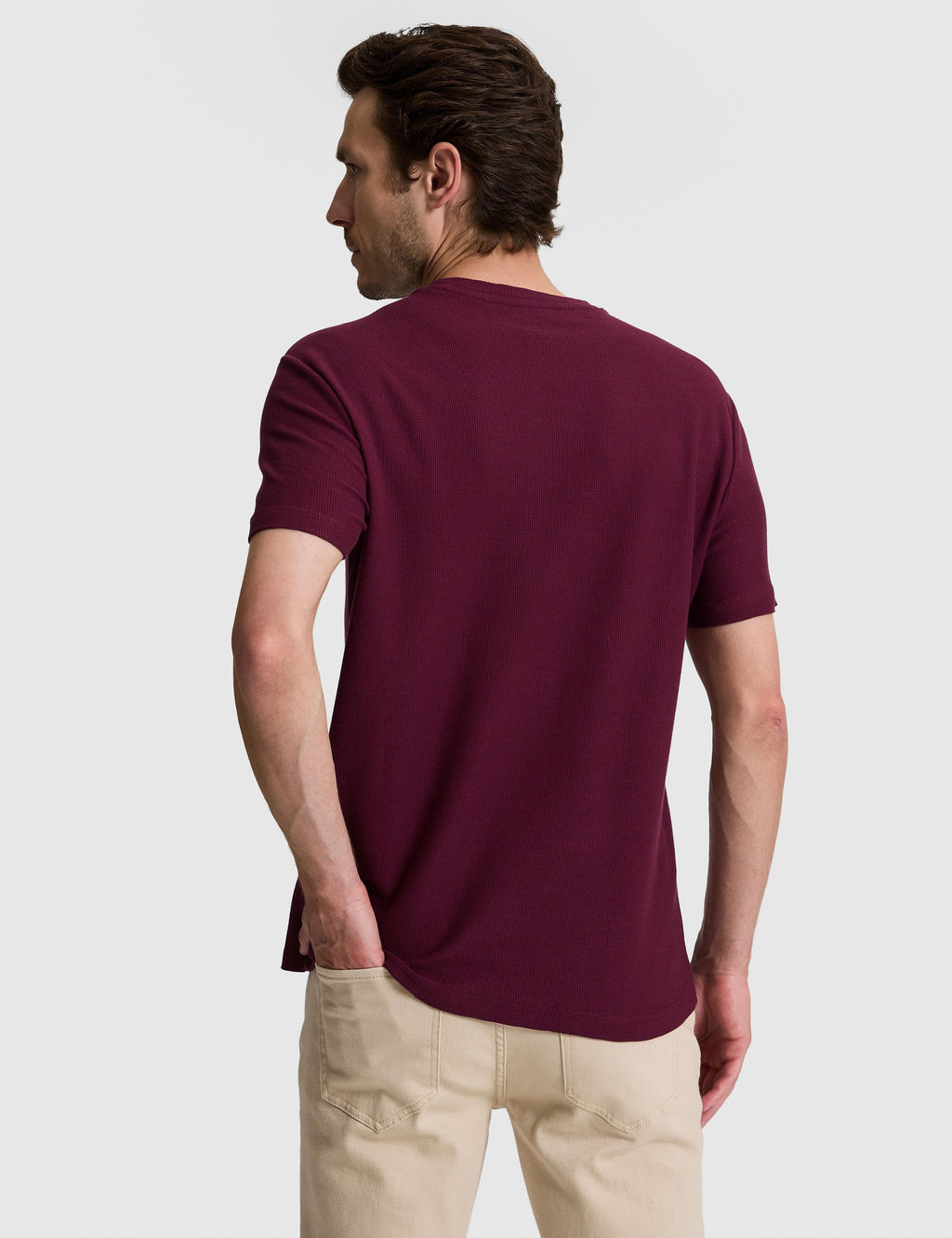 Bordo Slim Fit Saf Pamuk _nce Fitilli Bisiklet Yaka T-shirt