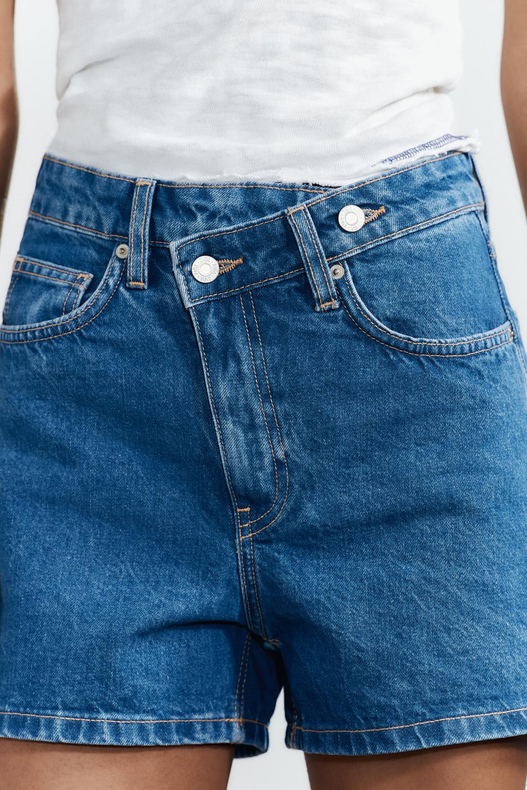 HIGH-WAIST CROSSOVER WAIST TRF MOM FIT DENIM BERMUDA SHORTS - Zara фото 9