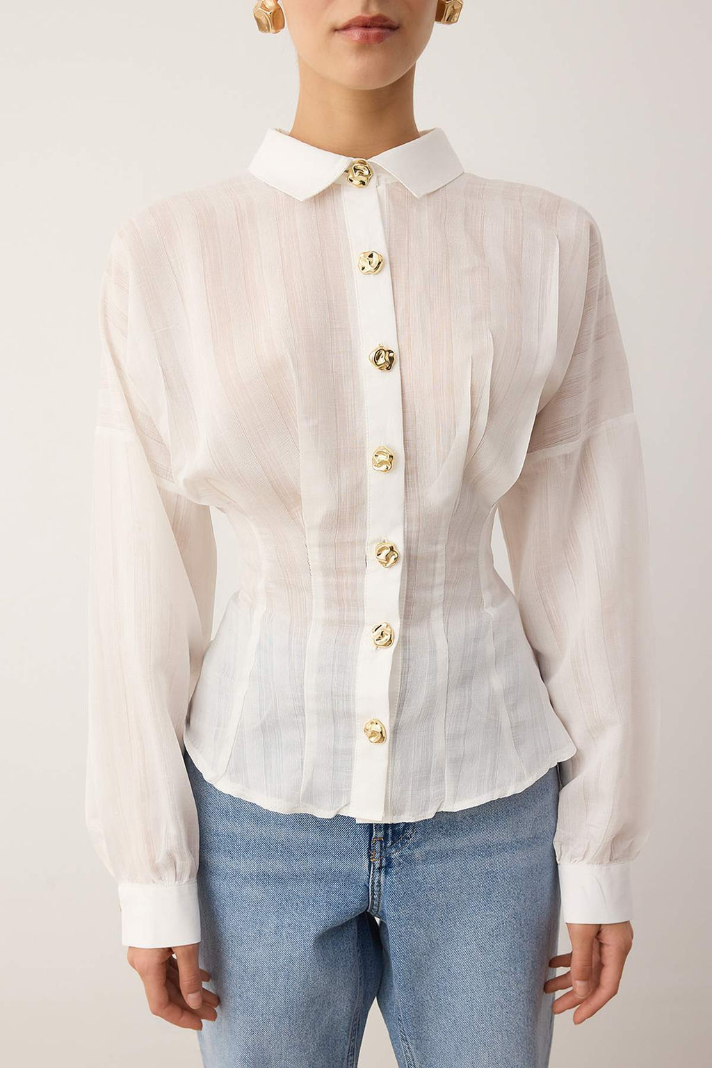 Siyah Gold Dugme Detayl? Bele Oturan Fitted Gomlek TWOAW26GO00104 - Trendyolmilla фото 7