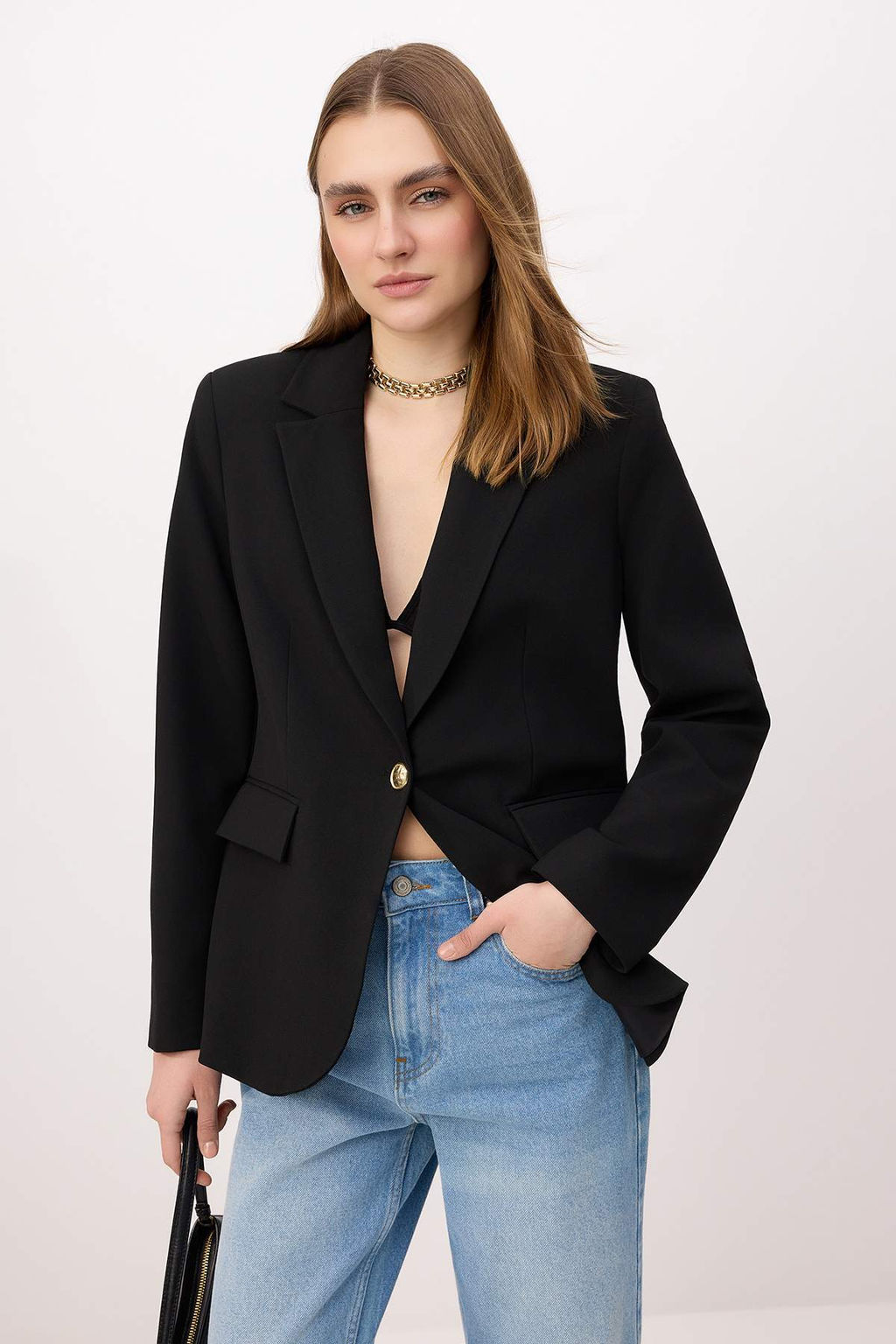 Koyu Kahverengi Aksesuar Dugmeli Regular/Normal Kal?p Dokuma Blazer Ceket TWOSS26BC00020 - Trendyolmilla фото 12