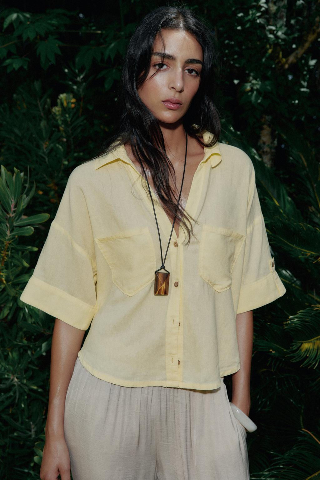 CROPPED LINEN BLEND SHIRT - Zara фото 2