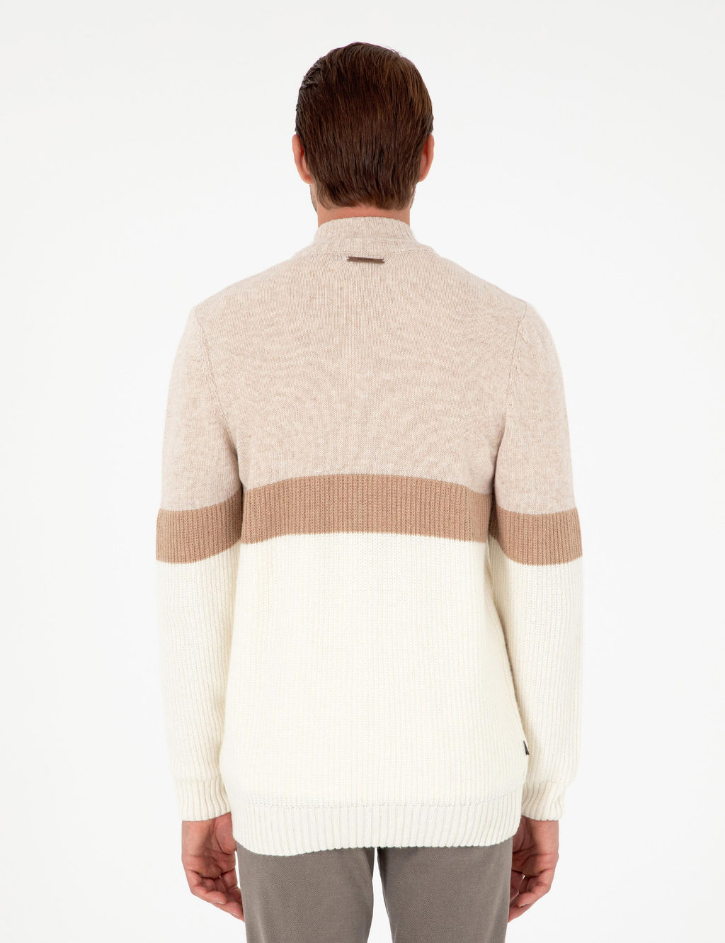 Ekru Regular Fit Y_n Kar___ml_ Fermuarl_ Triko H_rka - Pierre cardin фото 5