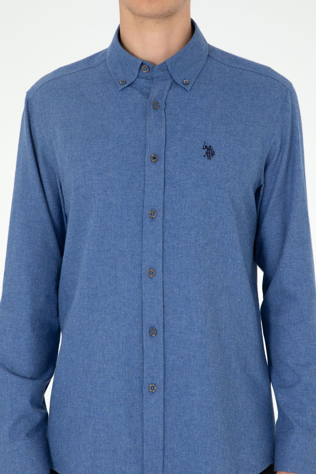 Мужская базовая рубашка цвета индиго с длинным рукавом - U.s. polo assn фото 6