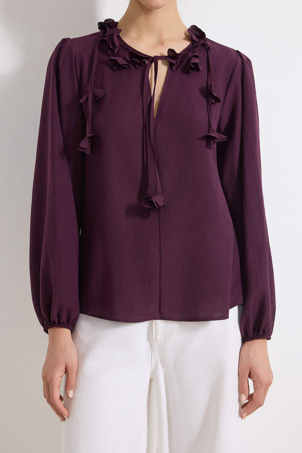 Mor Cicek Aksesuarl? Balon Kollu Dokuma Bluz TWOSS26BZ00211