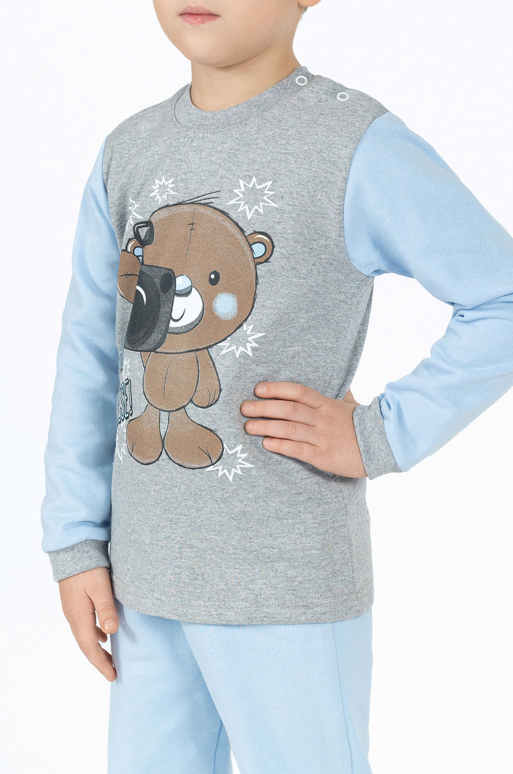 Костюм детский голубоймеланж принт сова в тельняшке