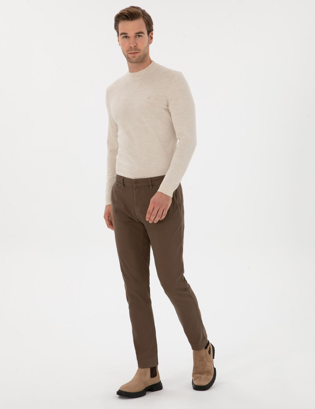 Kahverengi Slim Fit Pamuk Kar___ml_ Kanvas Pantolon - Cacharel фото 3