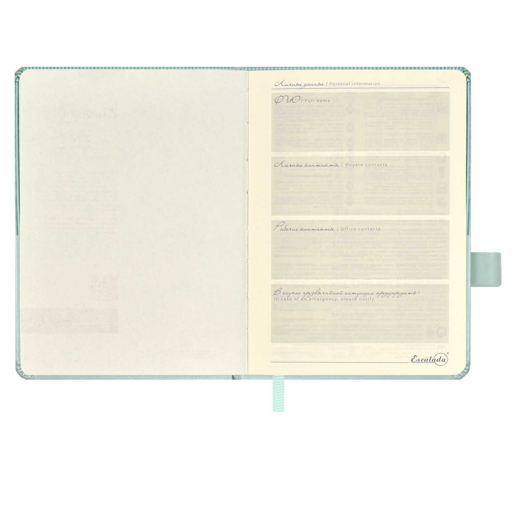 Ежедневник недатированный ESCALADA, А6+, 120 л., арт. 64022/ 20 ГОУТСКИН МЯТНЫЙ  фото 4