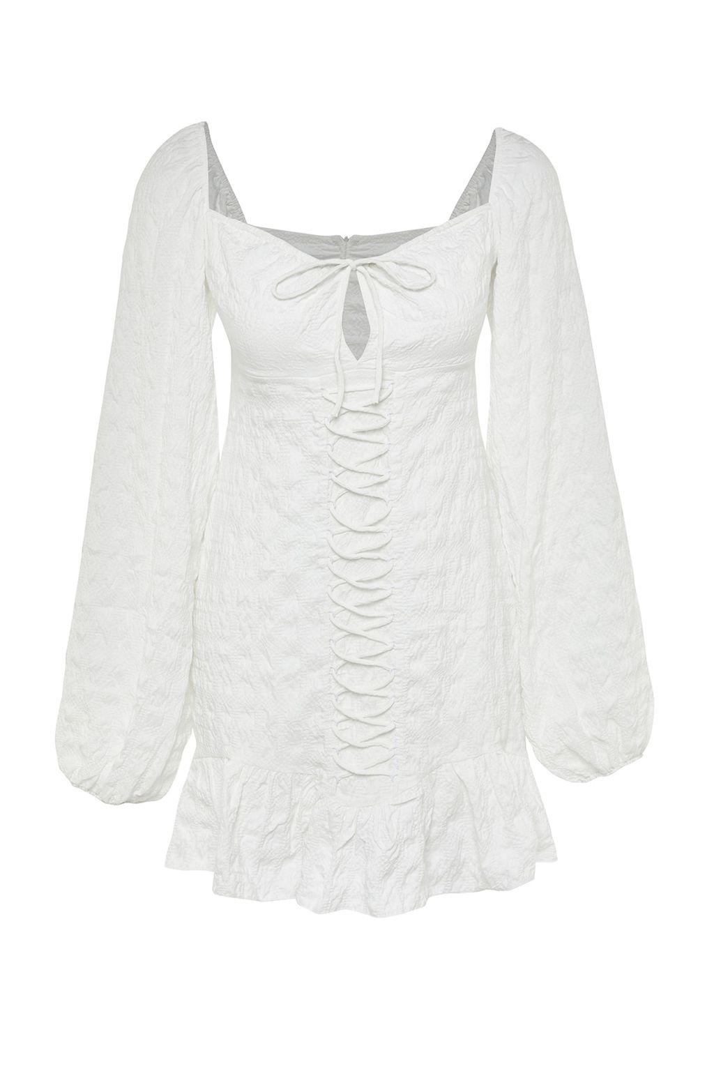 TRENDYOLMILLA Bridal Ekru Vucuda Oturan Dokulu Astarl? Dokuma K?sa Dugun/Nikah S?k Abiye Elbise TPRSS23EL00024  фото 15