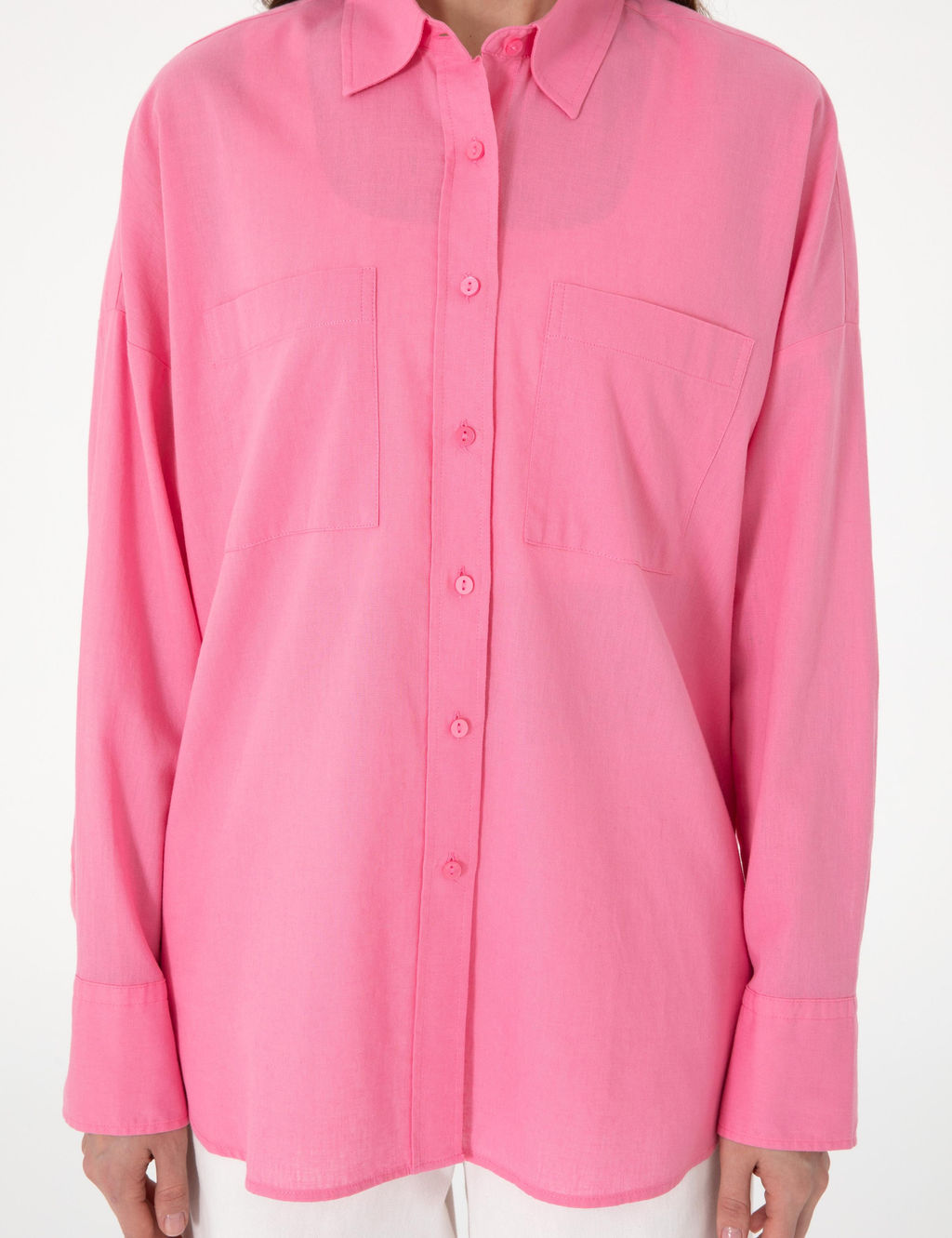 A__k Pembe Oversize Keten Kar___ml_ Uzun Kollu G_mlek - Pierre cardin фото 6